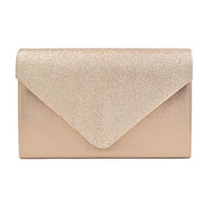 premium glitter front pu leather envelope flap clutch evening bag, champagne