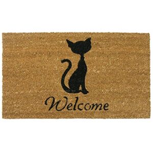 rubber-cal meow welcome mats cat doormat, 18 x 30-inch, brown