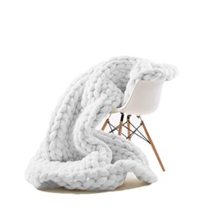 viyear chunky knit blanket soft handmade knitting throw bedroom sofa decor super large white 59″x 59″