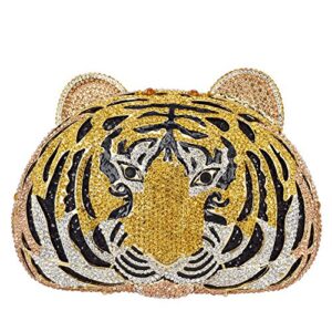 nice buy Lady Dazzle Full Diamond Clutch Tiger Head Evening Bag Bling Rhinestone Chain Cross Body Bag Animal Purse (Gold 1), Medium