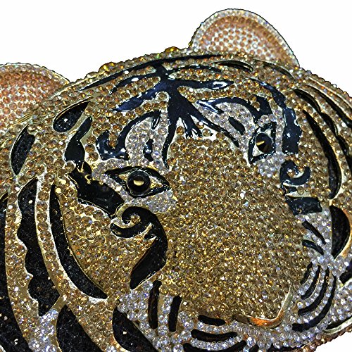 nice buy Lady Dazzle Full Diamond Clutch Tiger Head Evening Bag Bling Rhinestone Chain Cross Body Bag Animal Purse (Gold 1), Medium