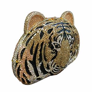 nice buy Lady Dazzle Full Diamond Clutch Tiger Head Evening Bag Bling Rhinestone Chain Cross Body Bag Animal Purse (Gold 1), Medium