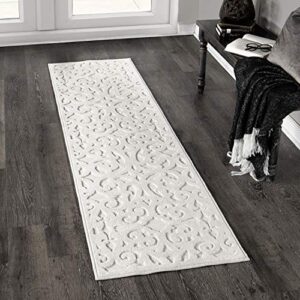orian sculpted 4704 indoor/outdoor high-low debonair natural runner rug, 1’11” x 7’6″, ivory