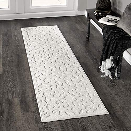 Orian Sculpted 4704 Indoor/Outdoor High-Low Debonair Natural Runner Rug, 1'11" x 7'6", Ivory