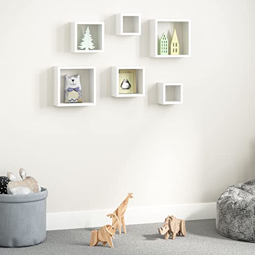 Ballucci Cube Floating Wall Shelves, Set of 3 Cubby Wall Mounted Wood Shelves for Wall Decor, White