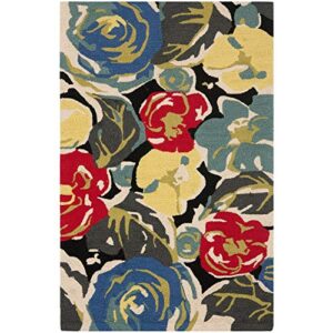 SAFAVIEH Four Seasons Collection 2'6" x 4' Black/Multi FRS437A Hand-Hooked Floral Accent Rug