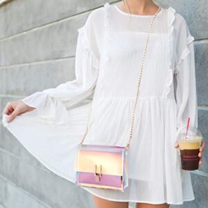 FENICAL Mini Crossbody Bag Holographic Chain Clutch Handbag Mini Clear Messenger Bag for Girls Ladies Women