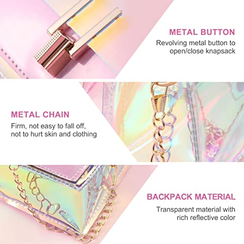 FENICAL Mini Crossbody Bag Holographic Chain Clutch Handbag Mini Clear Messenger Bag for Girls Ladies Women