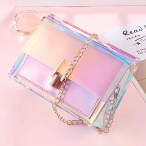 FENICAL Mini Crossbody Bag Holographic Chain Clutch Handbag Mini Clear Messenger Bag for Girls Ladies Women