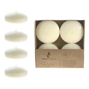 mega candles 12 pcs unscented ivory floating disc candle, hand poured paraffin wax candles 3 inch diameter, home décor, wedding receptions, baby showers, birthdays, celebrations & party favors