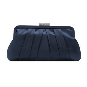 charming tailor classic pleated satin clutch bag diamante embellished formal purse for wedding/prom/black-tie events (navy)