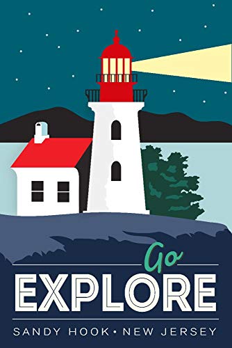 Sandy Hook, New Jersey, Go Explore, Lighthouse, Vector Style (15oz White Ceramic Coffee and Tea Mug, Dishwasher and Microwave Safe)
