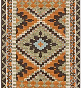 SAFAVIEH Veranda Collection 2'7" x 5' Green / Terracotta VER096 Boho Indoor/ Outdoor Non-Shedding Easy--Cleaning Patio Backyard Porch Deck Mudroom Area--Rug