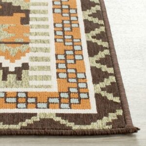 SAFAVIEH Veranda Collection 2'7" x 5' Green / Terracotta VER096 Boho Indoor/ Outdoor Non-Shedding Easy--Cleaning Patio Backyard Porch Deck Mudroom Area--Rug