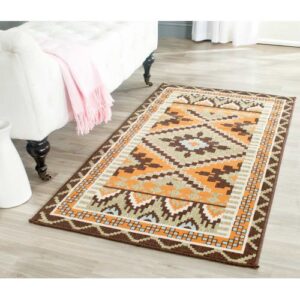 SAFAVIEH Veranda Collection 2'7" x 5' Green / Terracotta VER096 Boho Indoor/ Outdoor Non-Shedding Easy--Cleaning Patio Backyard Porch Deck Mudroom Area--Rug