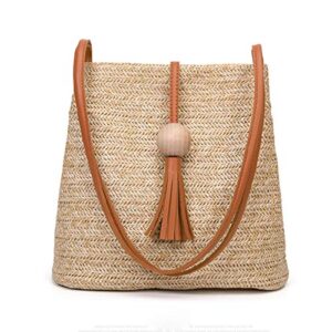 gl-turelifes medium straw bag hand weave beach handbag summer crossbody shoulder bags bucket tassel totes for women