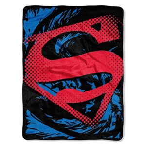 dc comics superman, “super rip shield” micro raschel throw blanket, 46″ x 60″, multi color, 1 count