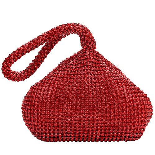 AIJUN Women's Rhinestone Purse Evening Bags Sparkly Glitter Triangle Clutch Purses for Women Evening Party Prom Cocktail Red