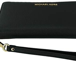 Michael Kors Jet Set Travel Continental Leather Wallet/Wristlet - Black/Gold, Medium