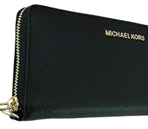 Michael Kors Jet Set Travel Continental Leather Wallet/Wristlet - Black/Gold, Medium