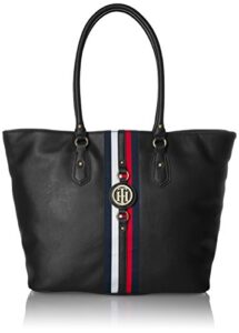 tommy hilfiger women’s jaden travel tote bag ,black polyvinyl chloride