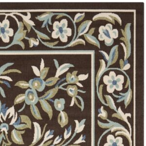 SAFAVIEH Veranda Collection 5'3" x 7'7" Chocolate / Aqua VER011 Floral Indoor/ Outdoor Non-Shedding Easy--Cleaning Patio Backyard Porch Deck Mudroom Area--Rug