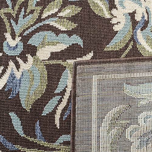 SAFAVIEH Veranda Collection 5'3" x 7'7" Chocolate / Aqua VER011 Floral Indoor/ Outdoor Non-Shedding Easy--Cleaning Patio Backyard Porch Deck Mudroom Area--Rug