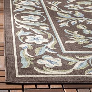 SAFAVIEH Veranda Collection 5'3" x 7'7" Chocolate / Aqua VER011 Floral Indoor/ Outdoor Non-Shedding Easy--Cleaning Patio Backyard Porch Deck Mudroom Area--Rug