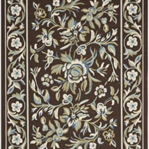 SAFAVIEH Veranda Collection 5'3" x 7'7" Chocolate / Aqua VER011 Floral Indoor/ Outdoor Non-Shedding Easy--Cleaning Patio Backyard Porch Deck Mudroom Area--Rug