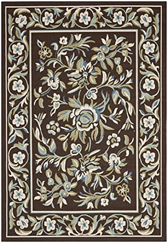 SAFAVIEH Veranda Collection 5'3" x 7'7" Chocolate / Aqua VER011 Floral Indoor/ Outdoor Non-Shedding Easy--Cleaning Patio Backyard Porch Deck Mudroom Area--Rug