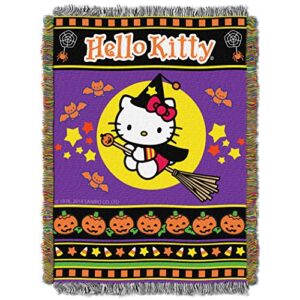 sanrio hello kitty, “witchy kitty” woven tapestry throw blanket, 48″ x 60″, multi color