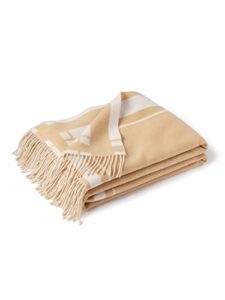 state cashmere reversible throw blanket with fringes – ultra soft accent blanket for couch, sofa & bed – made with merino wool & cashmere sourced from inner mongolia – (camello/beige, 70″x50″)