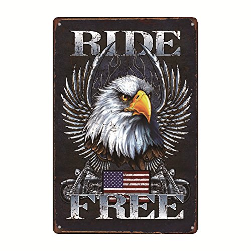 Legend Ride Free American Bald Eagle USA Flag Distress Look Metal Garage Tin Sign 12" x 8"