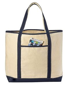 handy laundry canvas tote beach bag – large bags with shoulder straps, strong enough to carry beach gear and wet towels. front pocket, inside zippered pocket. (navy blue)
