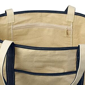 Handy Laundry Canvas Tote Beach Bag - Large Bags with Shoulder Straps, Strong Enough to Carry Beach Gear and Wet Towels. Front Pocket, Inside Zippered Pocket. (Navy Blue)