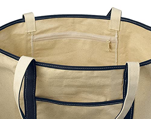 Handy Laundry Canvas Tote Beach Bag - Large Bags with Shoulder Straps, Strong Enough to Carry Beach Gear and Wet Towels. Front Pocket, Inside Zippered Pocket. (Navy Blue)