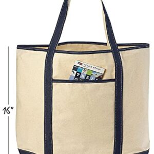 Handy Laundry Canvas Tote Beach Bag - Large Bags with Shoulder Straps, Strong Enough to Carry Beach Gear and Wet Towels. Front Pocket, Inside Zippered Pocket. (Navy Blue)