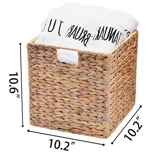 StorageWorks Wicker Baskets for Storage with Liners, Water Hyacinth Storage Baskets for Organizing, Handwoven Wicker Storage Cubes, Medium, 2 Pack