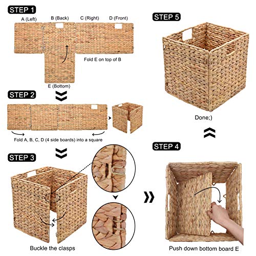 StorageWorks Wicker Baskets for Storage with Liners, Water Hyacinth Storage Baskets for Organizing, Handwoven Wicker Storage Cubes, Medium, 2 Pack