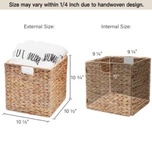 StorageWorks Wicker Baskets for Storage with Liners, Water Hyacinth Storage Baskets for Organizing, Handwoven Wicker Storage Cubes, Medium, 2 Pack