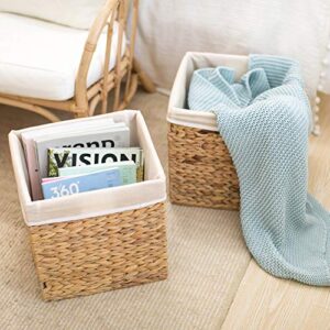 StorageWorks Wicker Baskets for Storage with Liners, Water Hyacinth Storage Baskets for Organizing, Handwoven Wicker Storage Cubes, Medium, 2 Pack