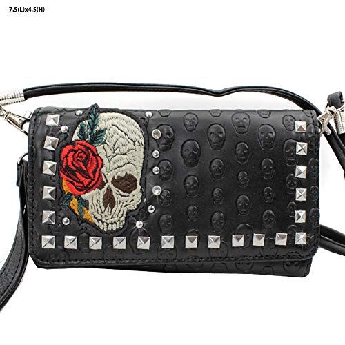 Rhinestone Skull Rose Western concealed Carry Handbag Purse Wallet Set