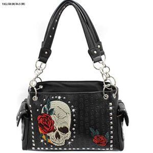 Rhinestone Skull Rose Western concealed Carry Handbag Purse Wallet Set