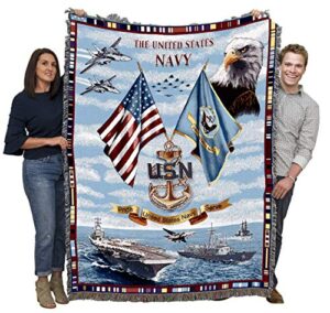 pure country weavers pcw – us navy blanket – gift military tapestry throw woven from cotton – made in the usa (72×54)