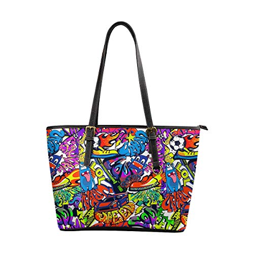 InterestPrint Women Handbags Shoulder Bags Tote PU Leather Handbags Grunge Graffiti Pattern