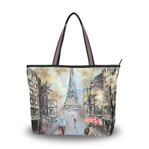 u life oil painting vintage paris eiffel tower large carry on tote bag handbags