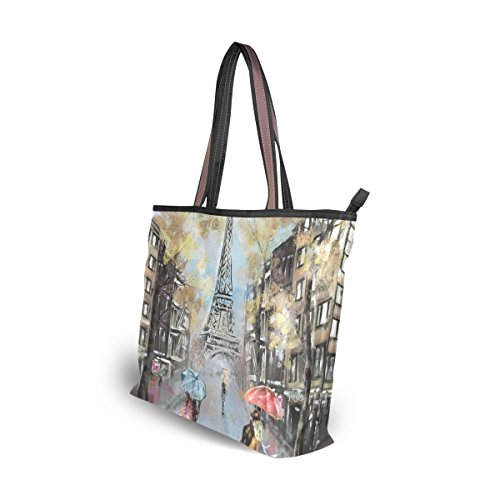 U LIFE Oil Painting Vintage Paris Eiffel Tower Large Carry On Tote Bag Handbags