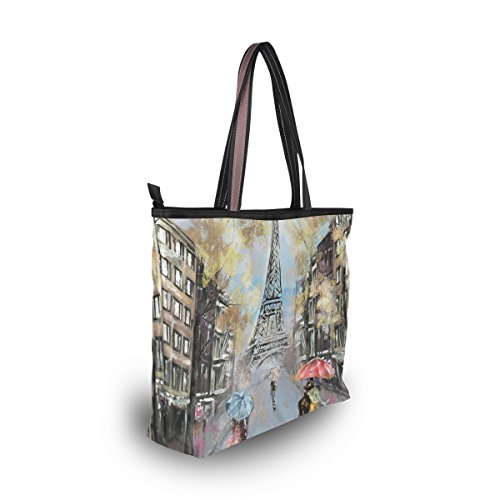 U LIFE Oil Painting Vintage Paris Eiffel Tower Large Carry On Tote Bag Handbags