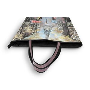 U LIFE Oil Painting Vintage Paris Eiffel Tower Large Carry On Tote Bag Handbags