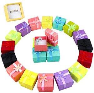 pralb 32pcs assorted jewelry gifts boxes, jewelry boxes cardboard ring boxes jewelry storage cube satin ribbons bowknot for anniversaries weddings birthdays (8 colors, 1.57″ x 1.57″ x 1.06″)